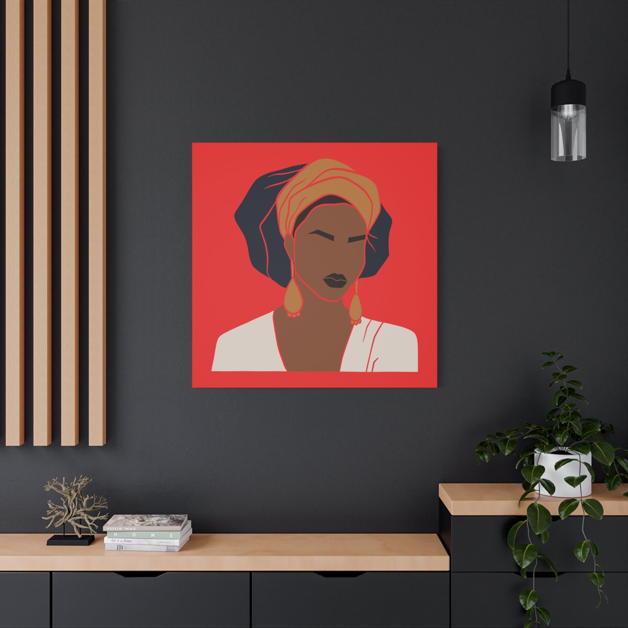 Bold Afrocentric Woman Portrait on Red - Canvas Art