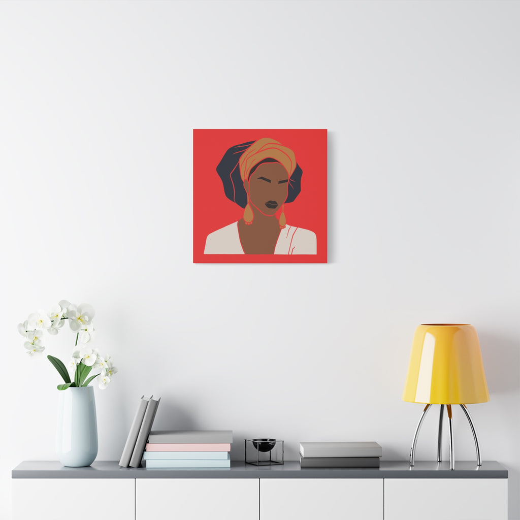 Bold Afrocentric Woman Portrait on Red - Canvas Art