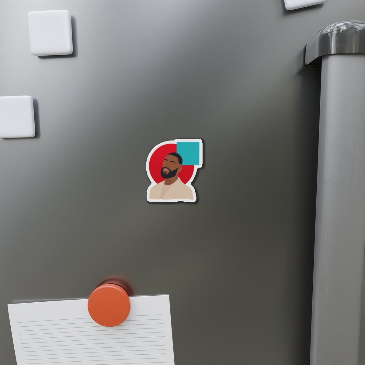Minimal Portrait Magnet with Bold Red Circle & Teal Accent — Magnets