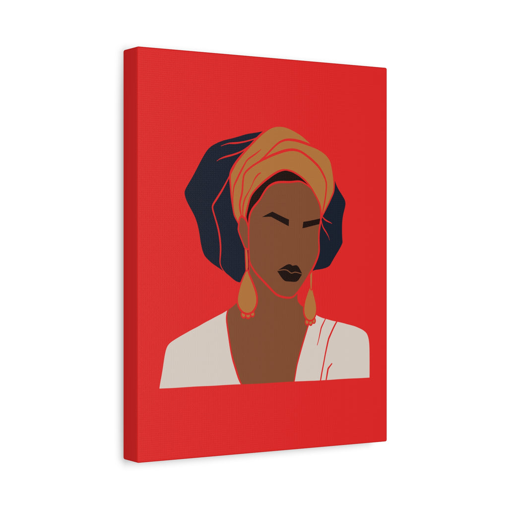 Bold Afrocentric Woman Portrait on Red - Canvas Art