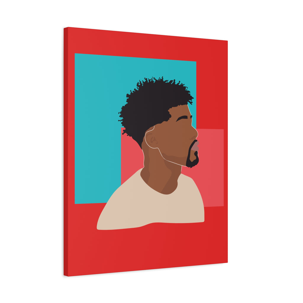 Modern Black Man Profile on Red & Teal — Canvas Art