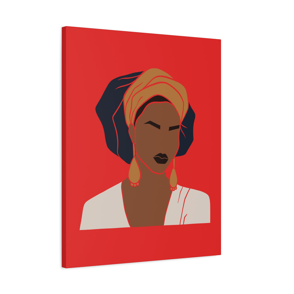 Bold Afrocentric Woman Portrait on Red - Canvas Art