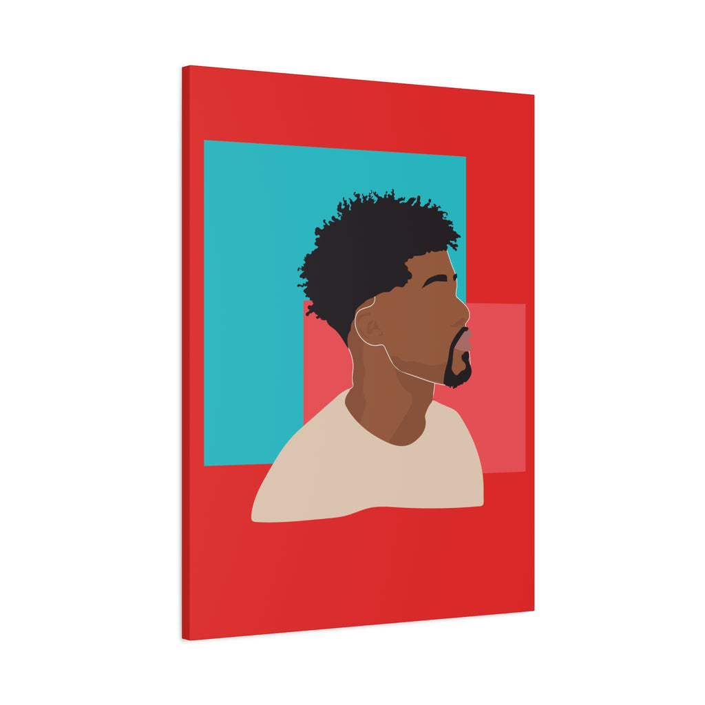 Modern Black Man Profile on Red & Teal — Canvas Art