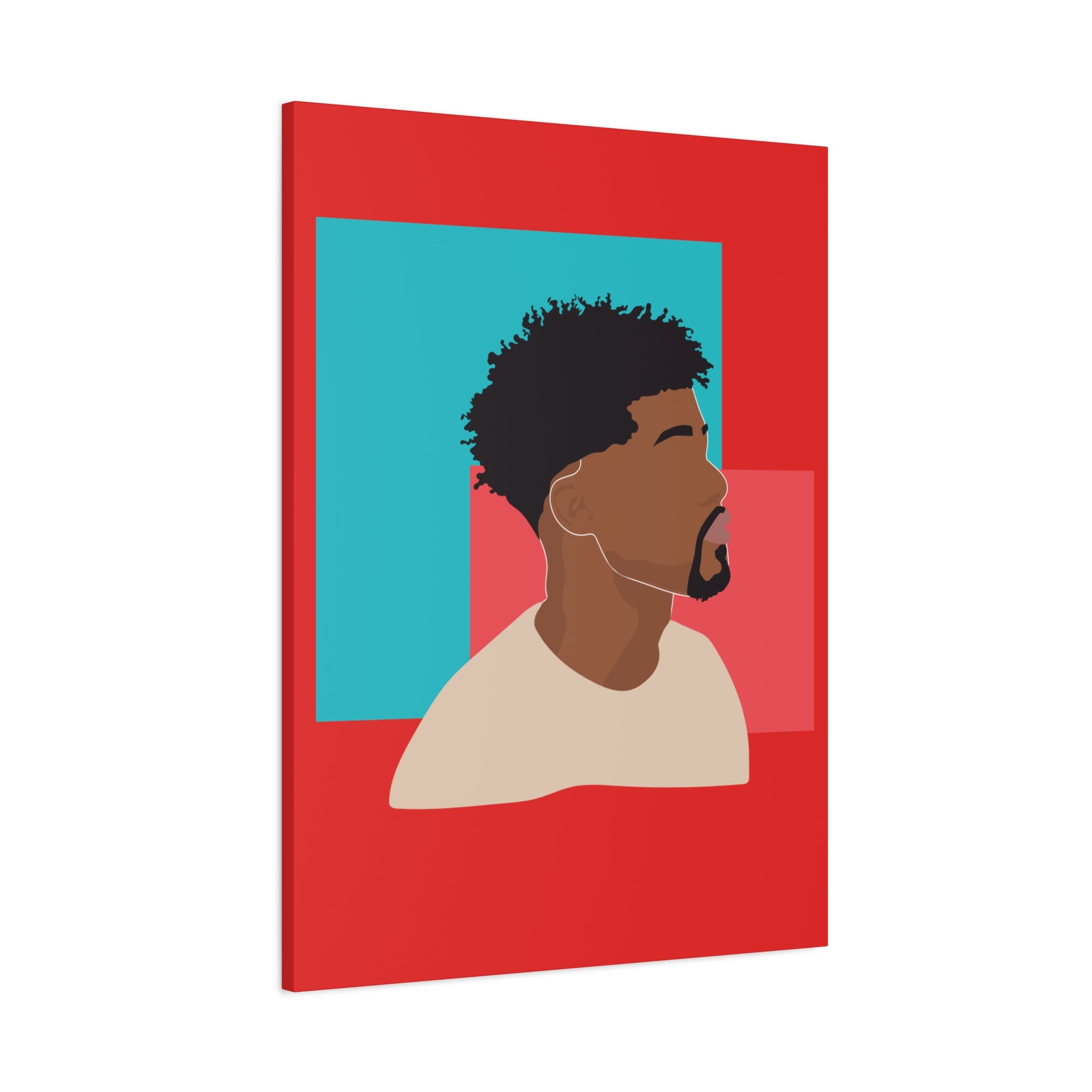 Modern Black Man Profile on Red & Teal — Canvas Art