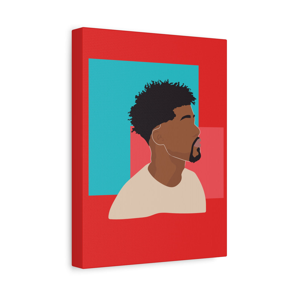 Modern Black Man Profile on Red & Teal — Canvas Art