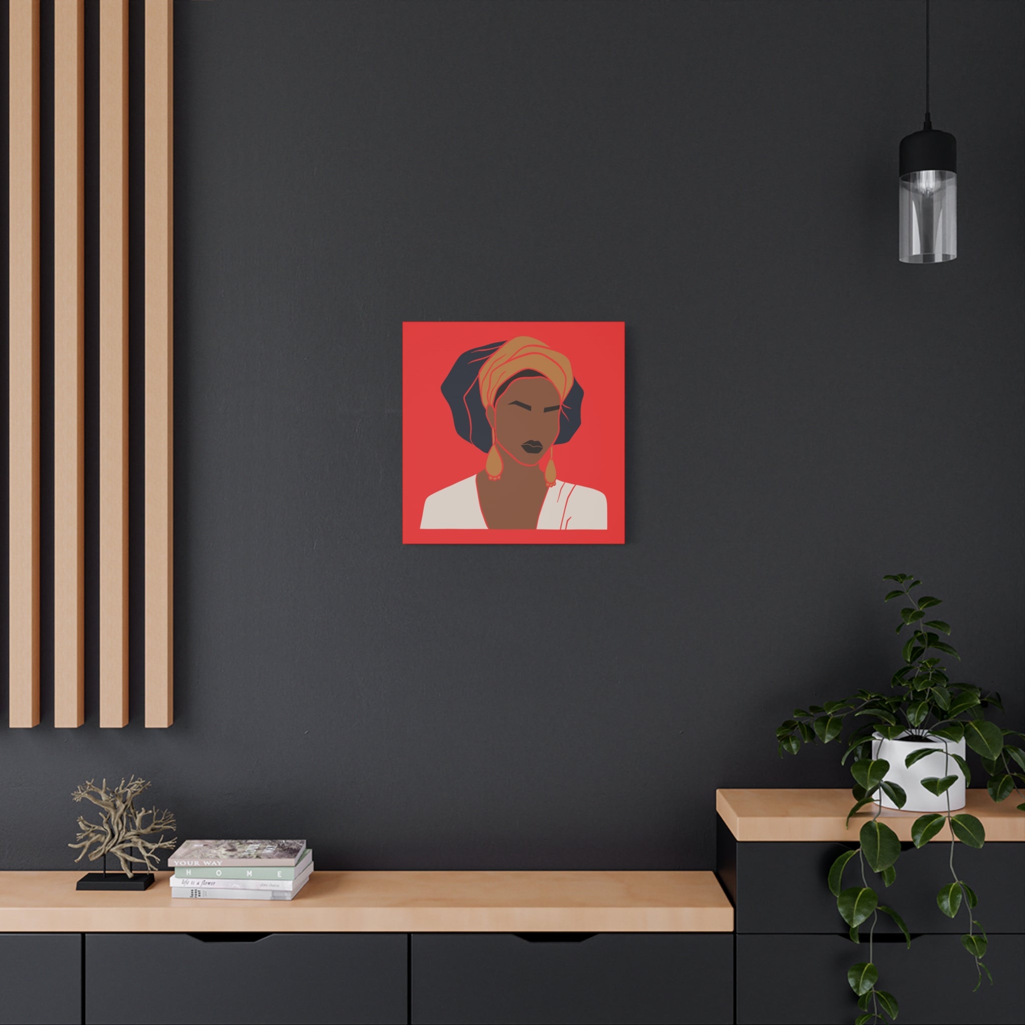 Bold Afrocentric Woman Portrait on Red - Canvas Art