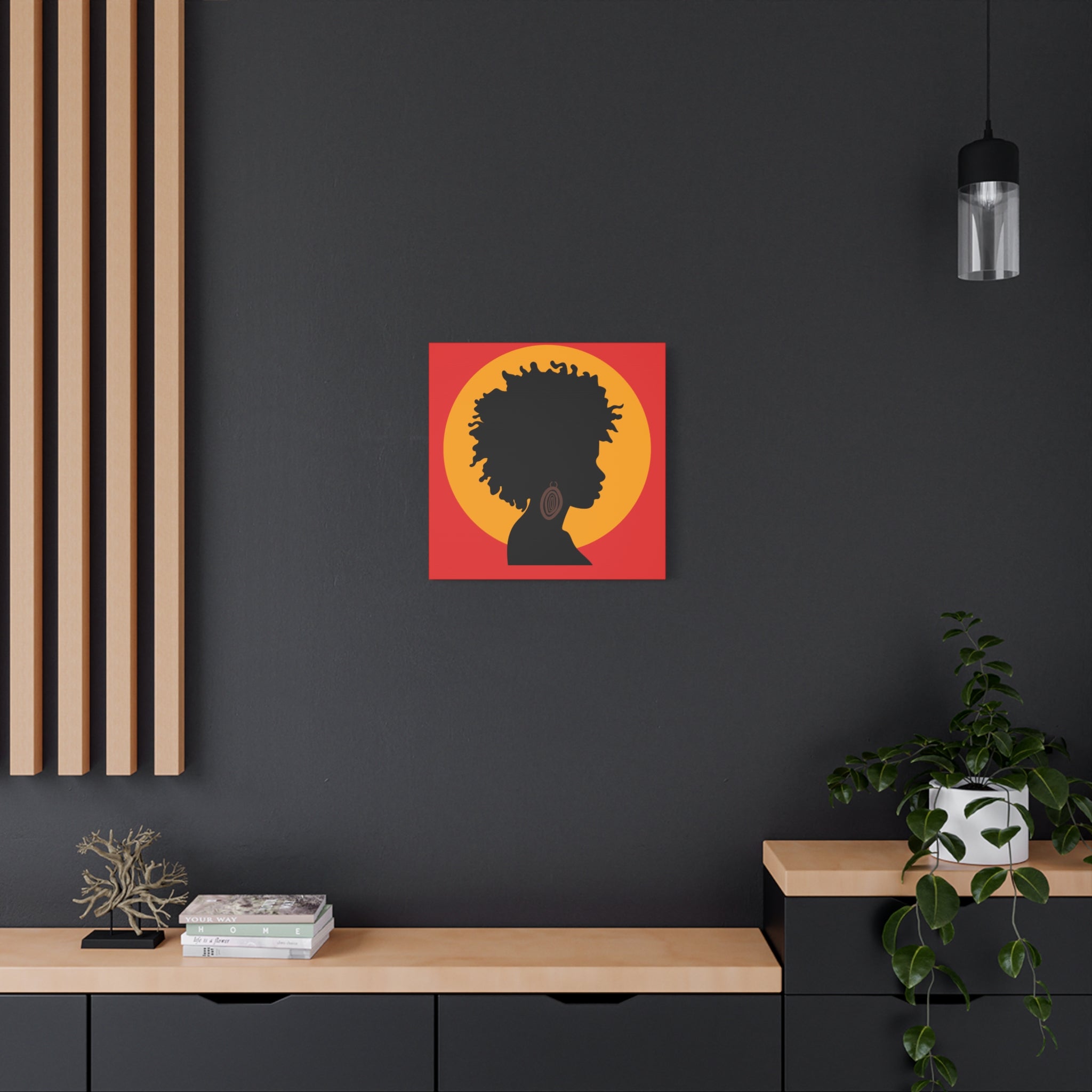 Black Woman Profile with Afro & Earring - Canvas Art