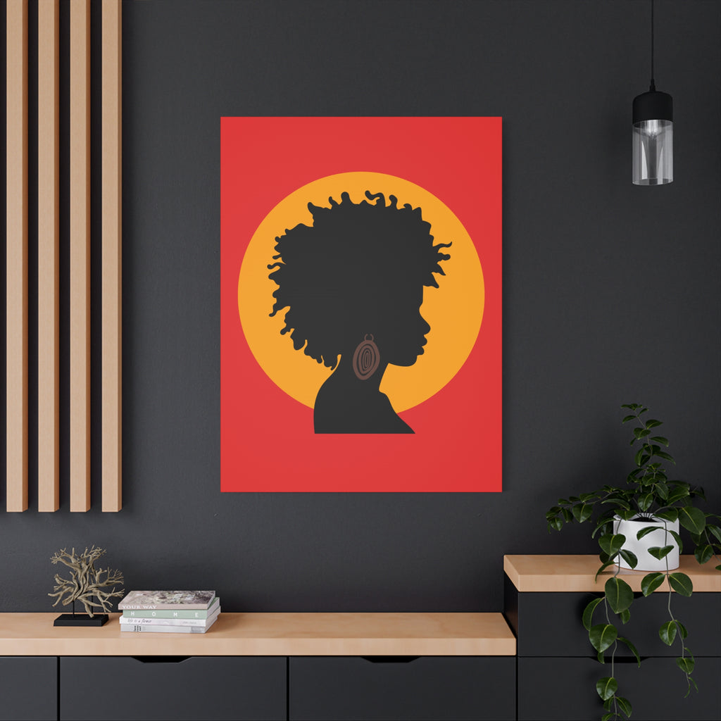 Black Woman Profile with Afro & Earring - Canvas Art