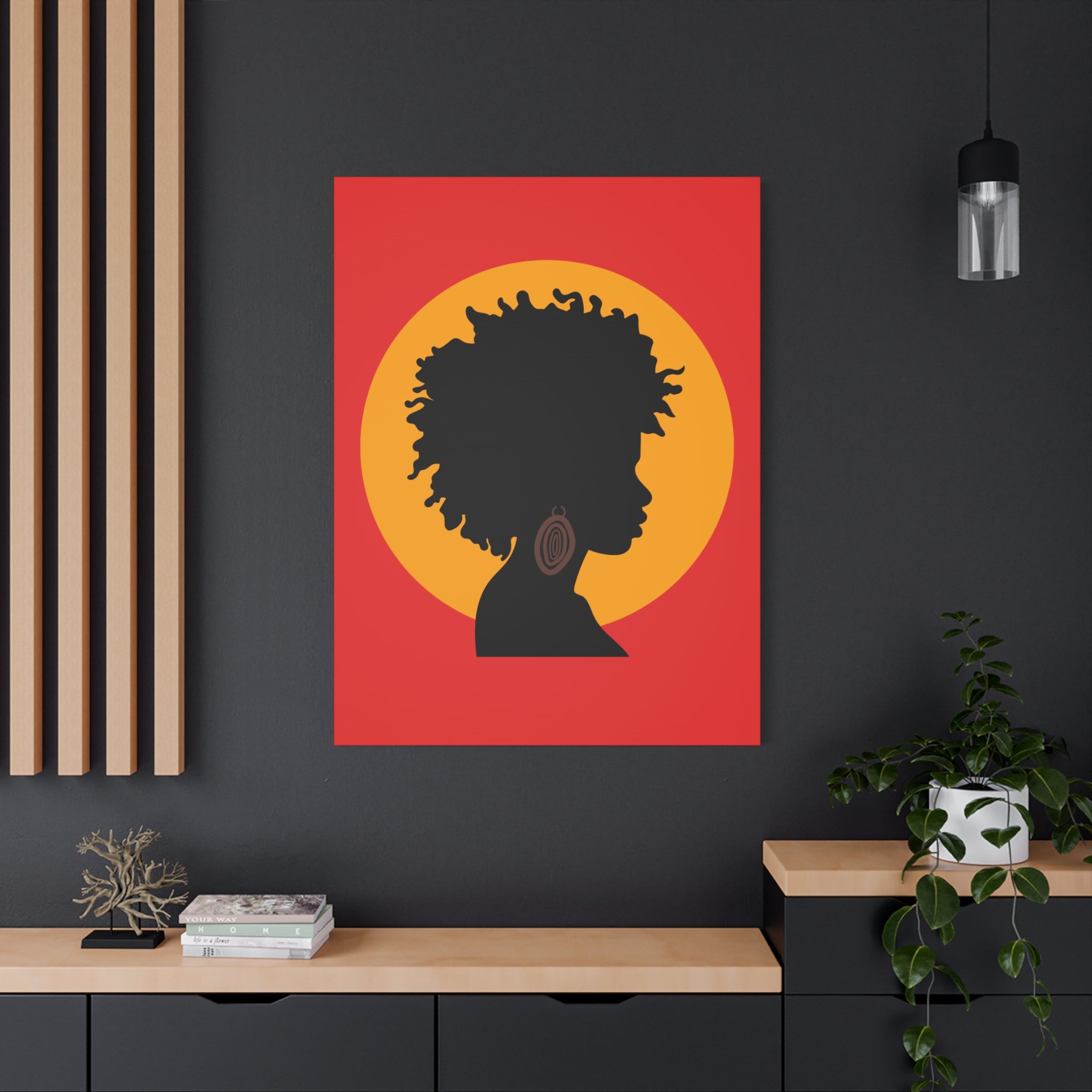 Black Woman Profile with Afro & Earring - Canvas Art