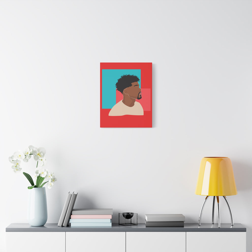Modern Black Man Profile on Red & Teal — Canvas Art