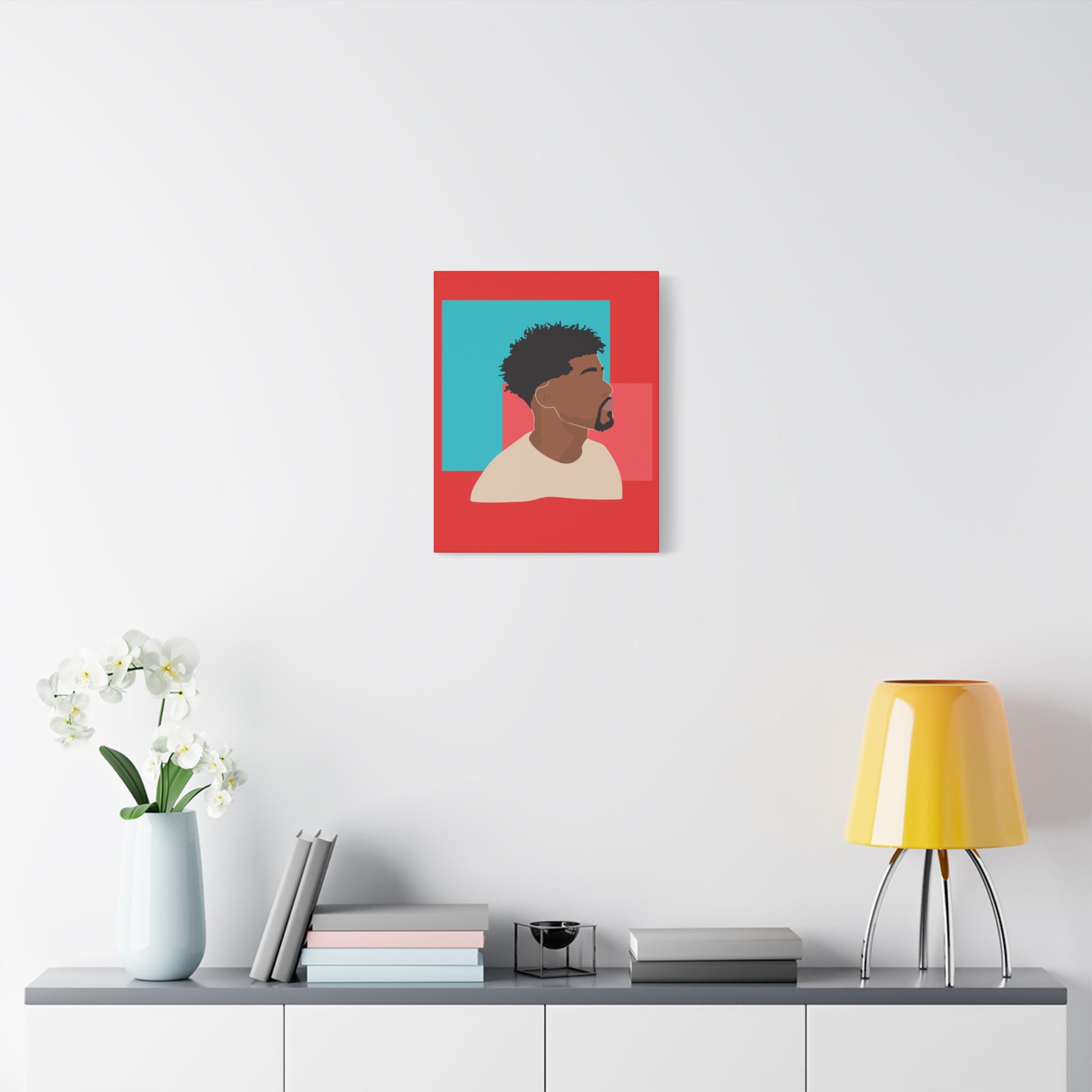 Modern Black Man Profile on Red & Teal — Canvas Art