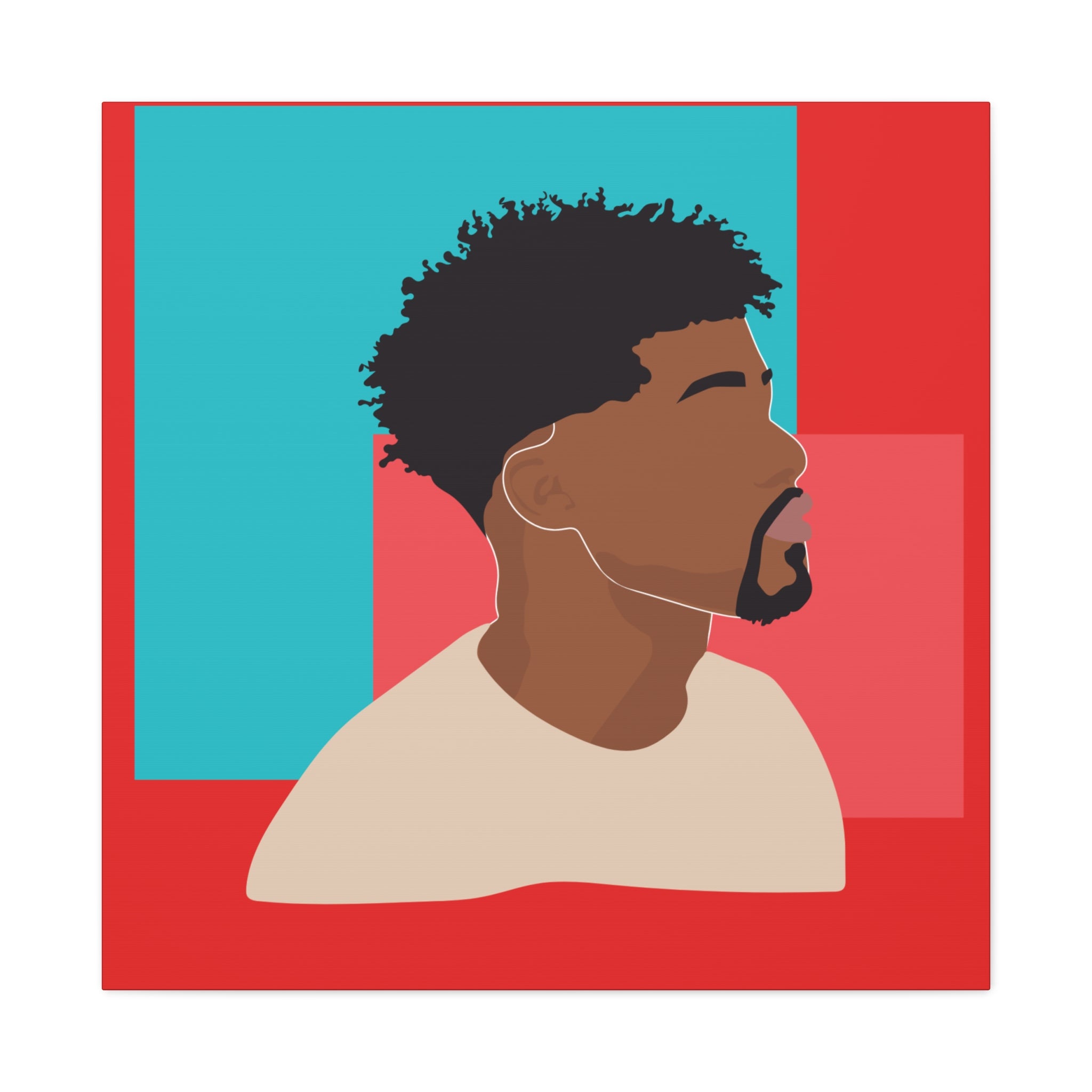 Modern Black Man Profile on Red & Teal — Canvas Art