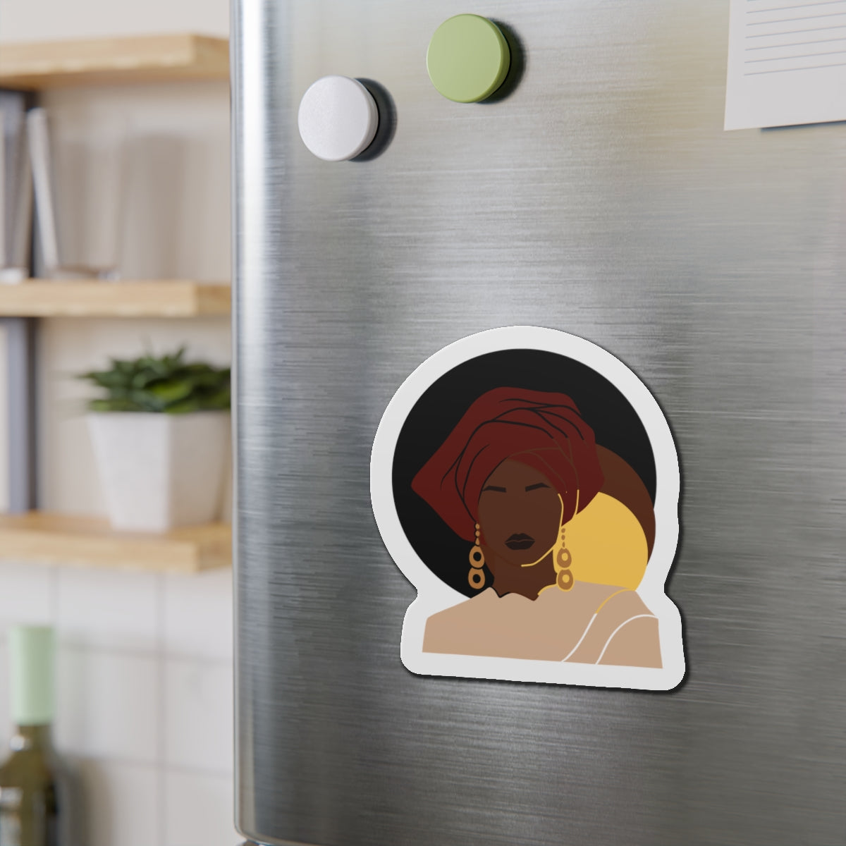 Bold Headwrap & Gold Hoop Woman — Magnet