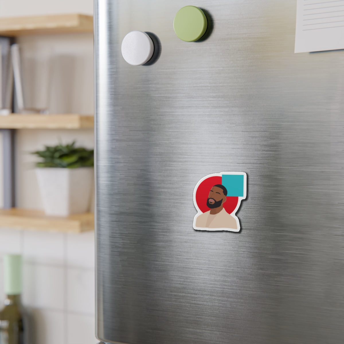 Minimal Portrait Magnet with Bold Red Circle & Teal Accent — Magnets