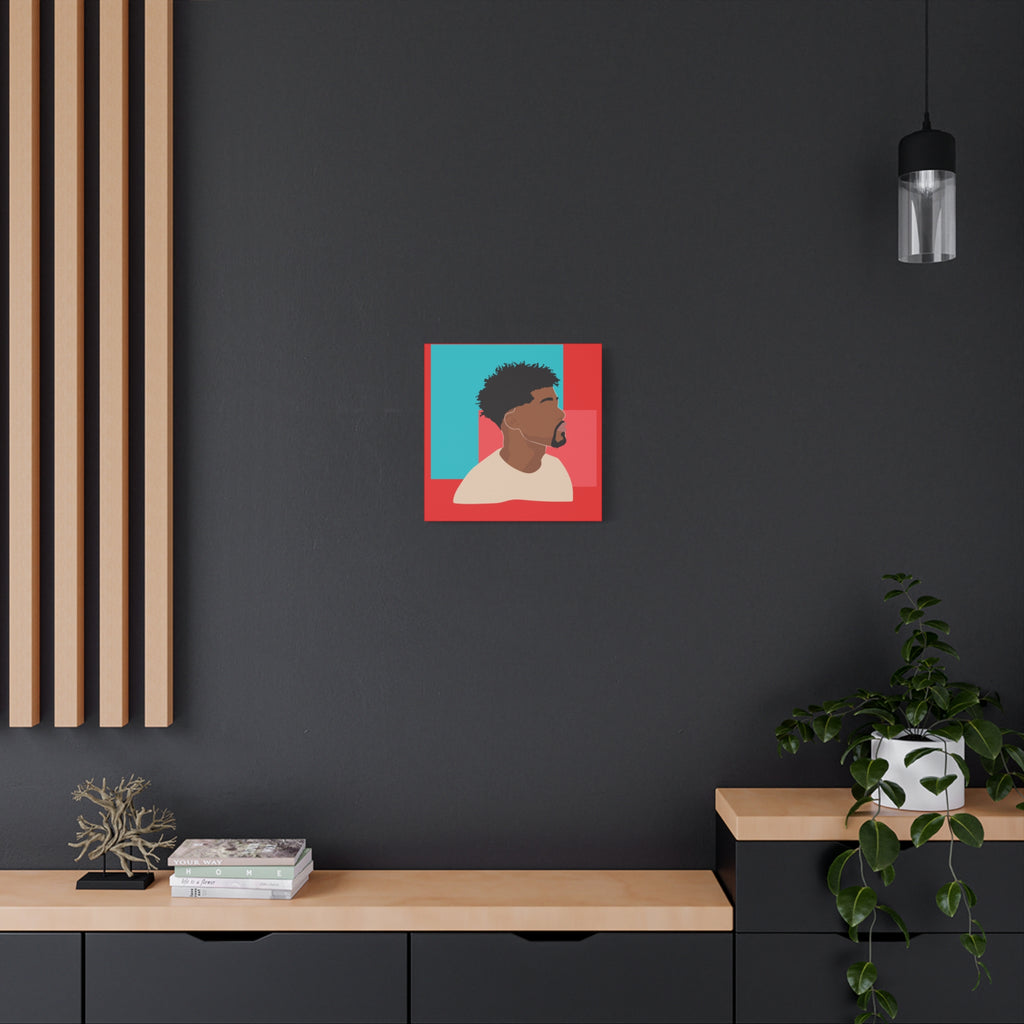 Modern Black Man Profile on Red & Teal — Canvas Art