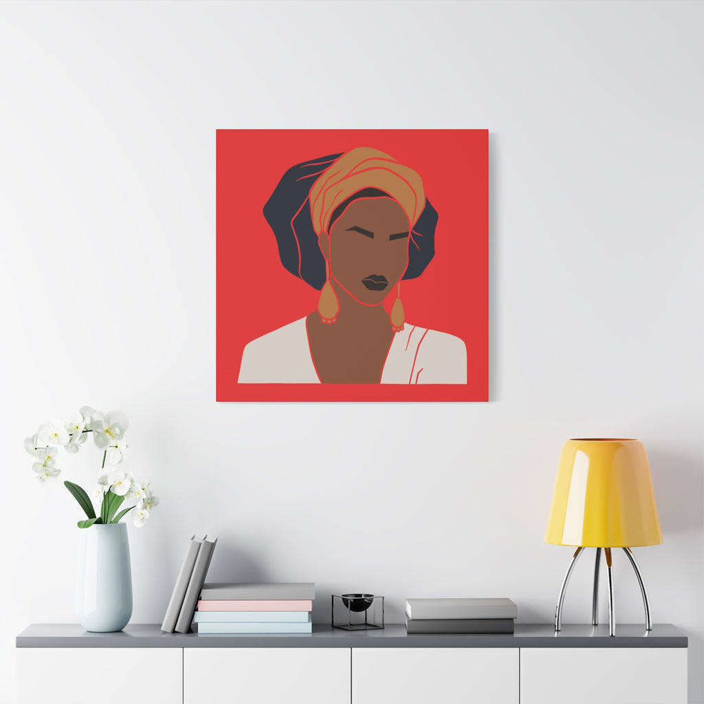 Bold Afrocentric Woman Portrait on Red - Canvas Art