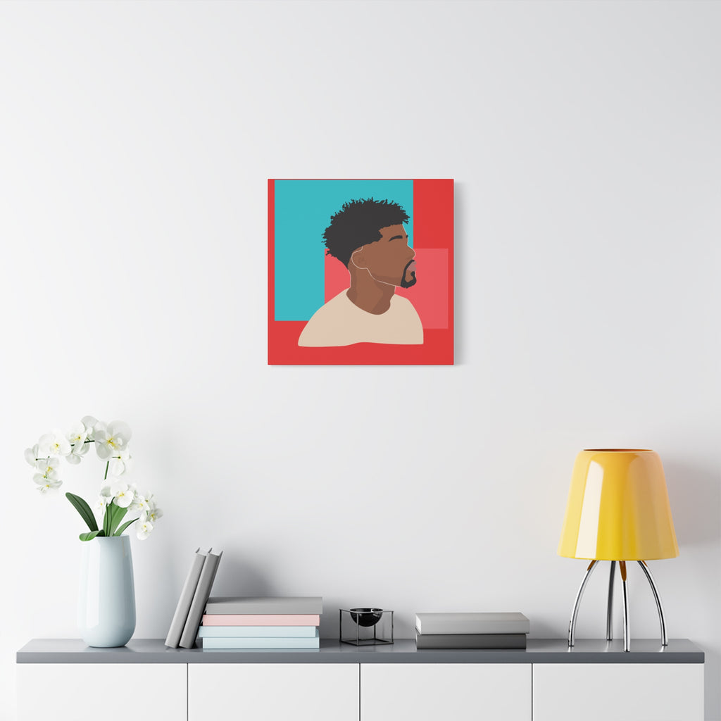 Modern Black Man Profile on Red & Teal — Canvas Art