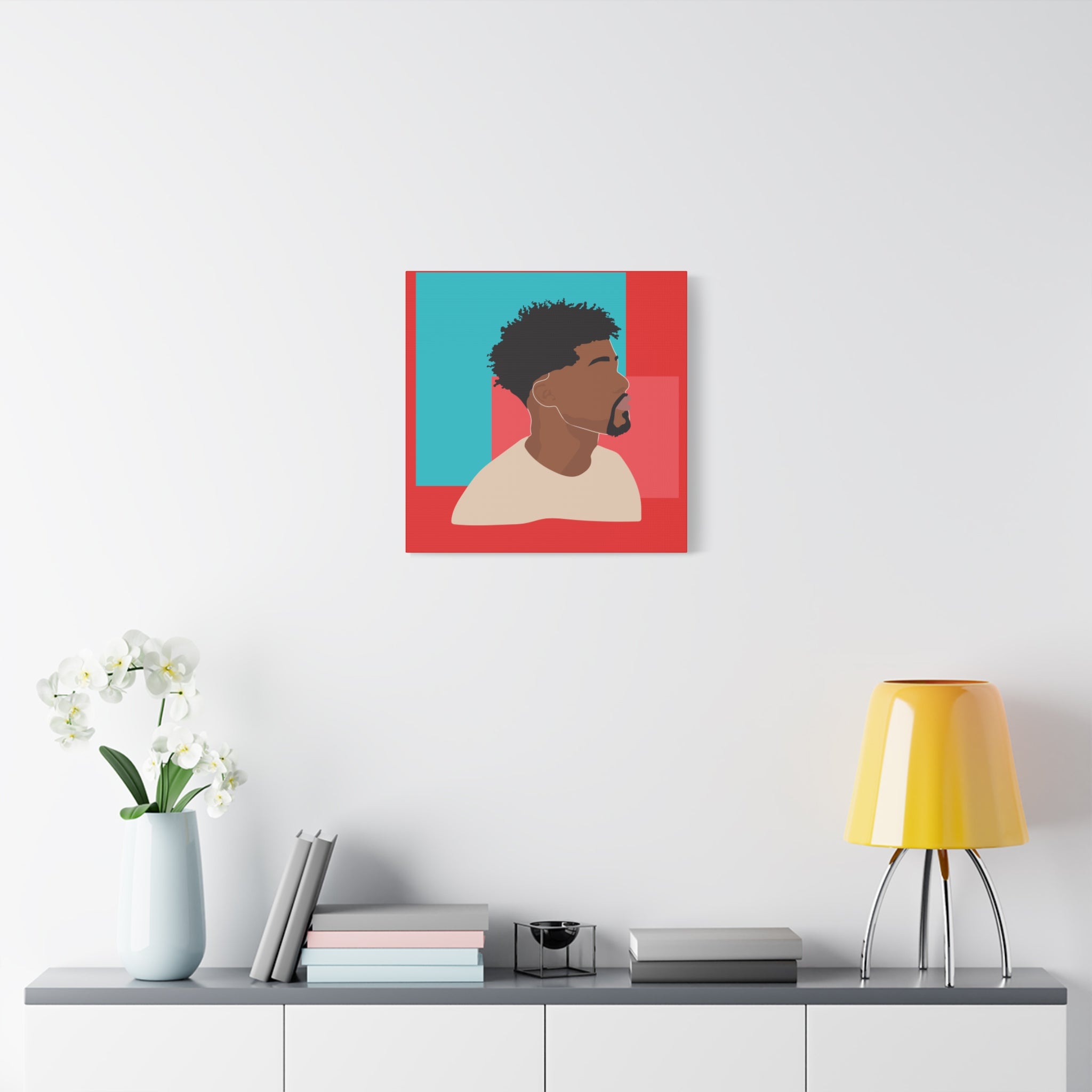 Modern Black Man Profile on Red & Teal — Canvas Art