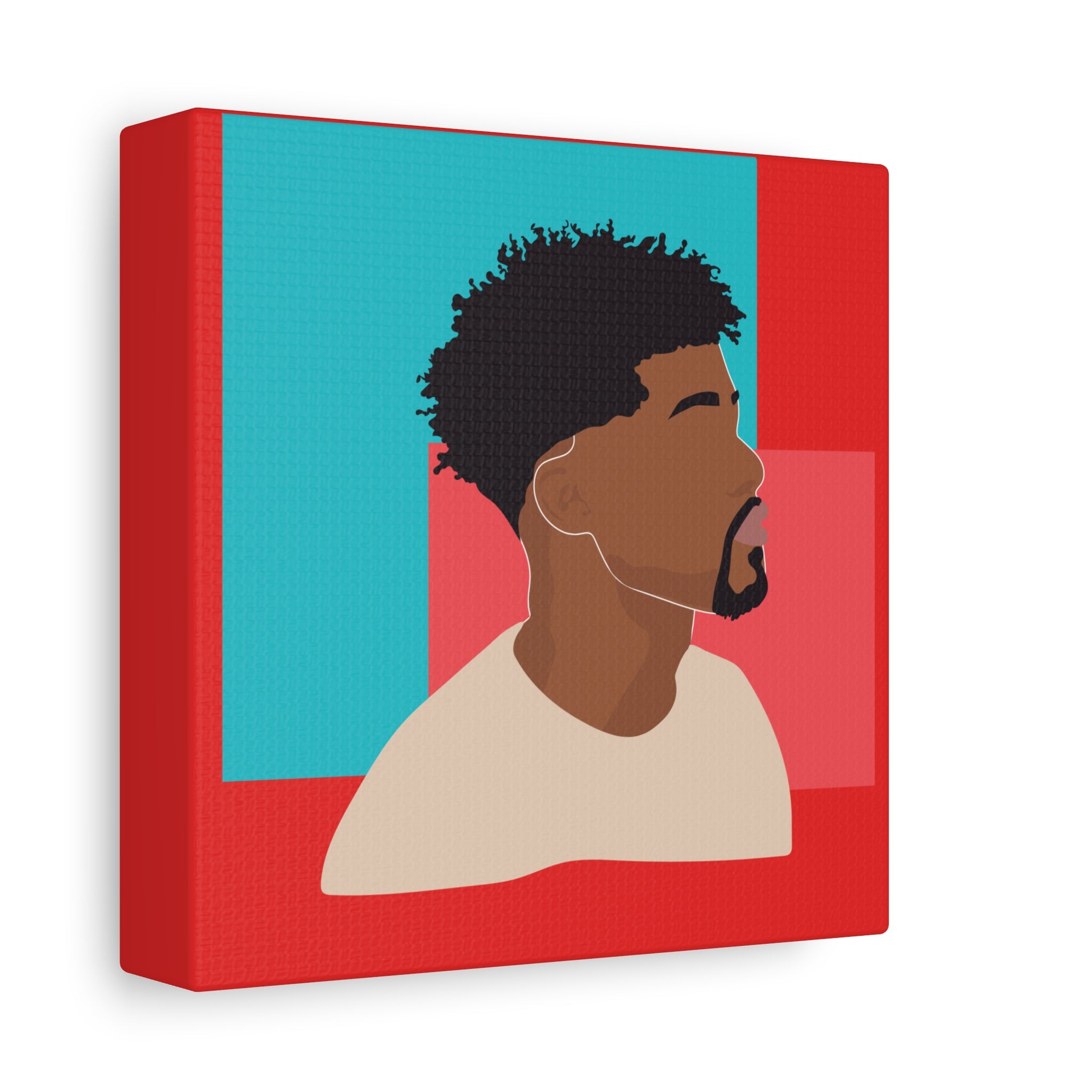 Modern Black Man Profile on Red & Teal — Canvas Art
