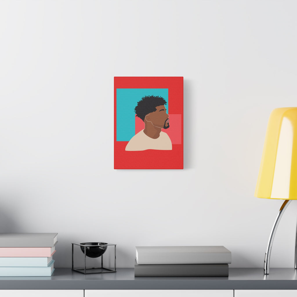 Modern Black Man Profile on Red & Teal — Canvas Art