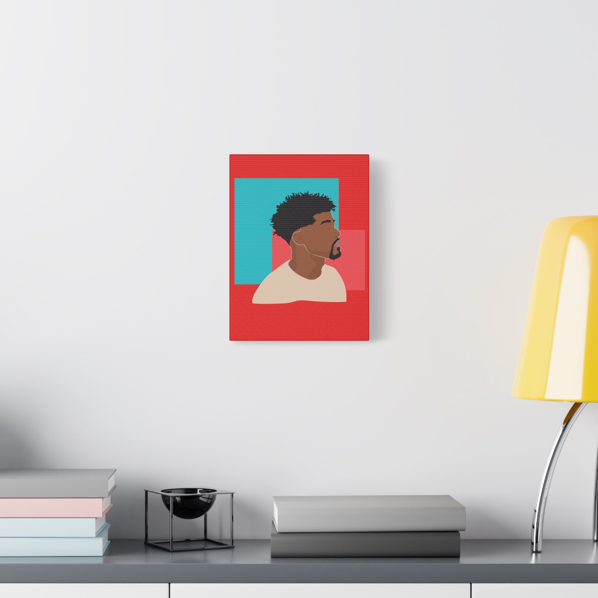 Modern Black Man Profile on Red & Teal — Canvas Art