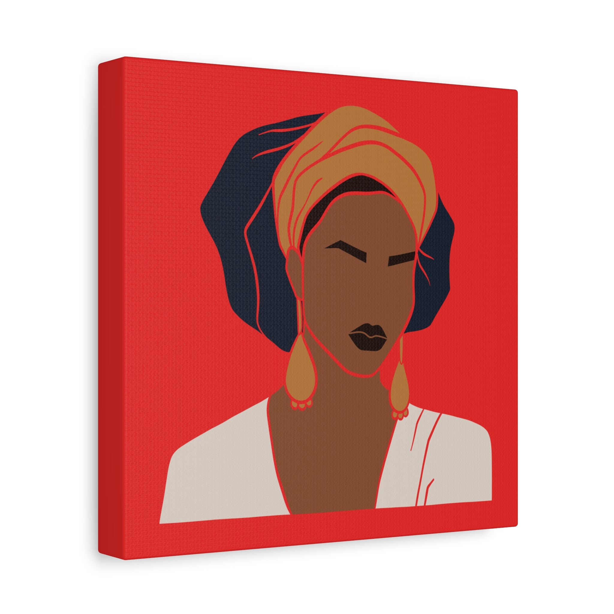 Bold Afrocentric Woman Portrait on Red - Canvas Art