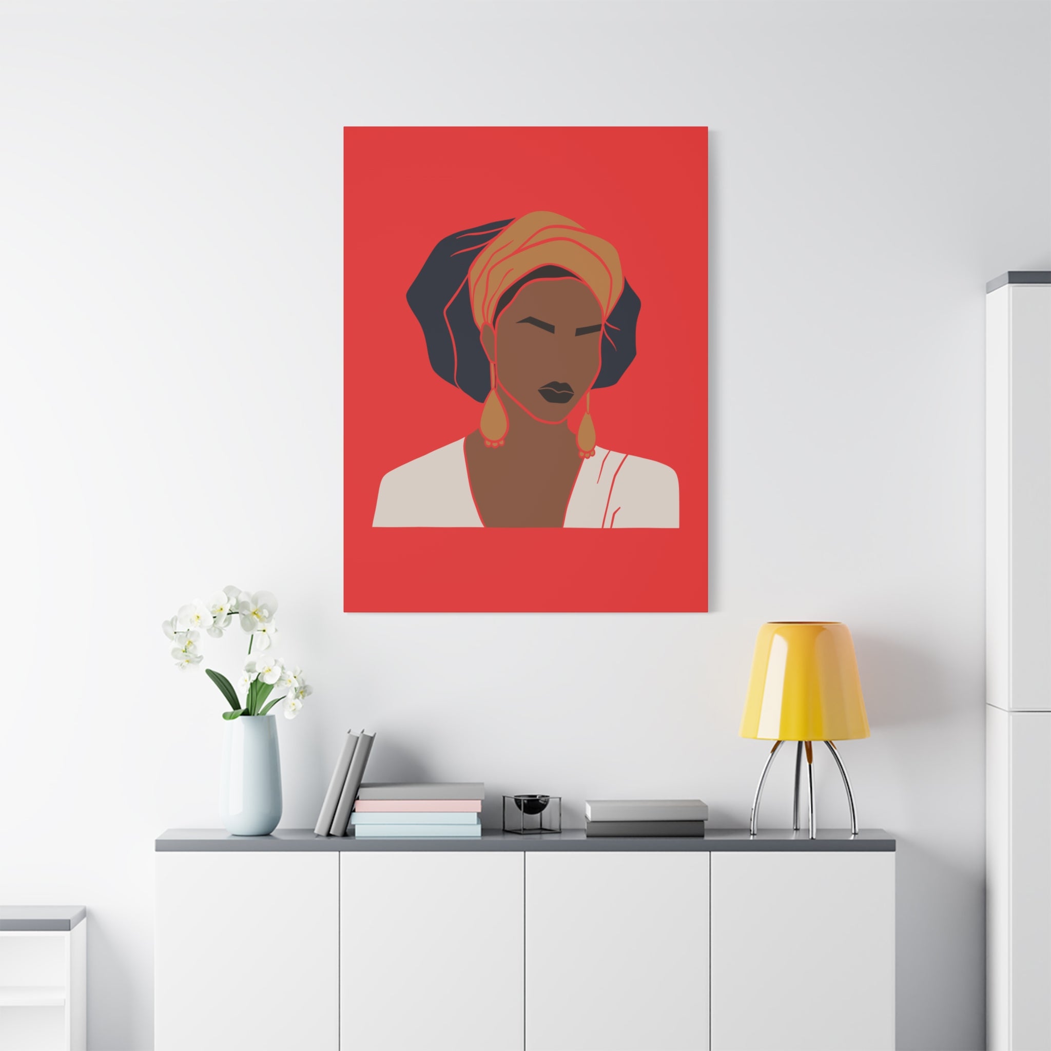 Bold Afrocentric Woman Portrait on Red - Canvas Art