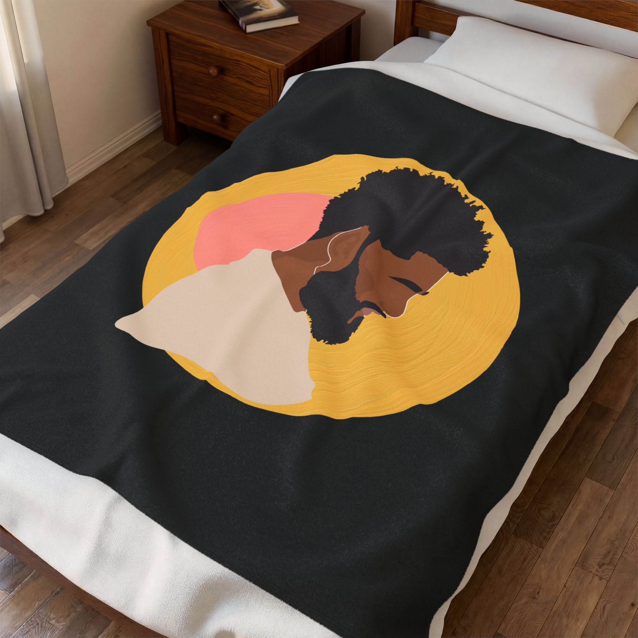 Afro Portrait Velveteen Plush Blanket – Cozy Black Man Silhouette Throw
