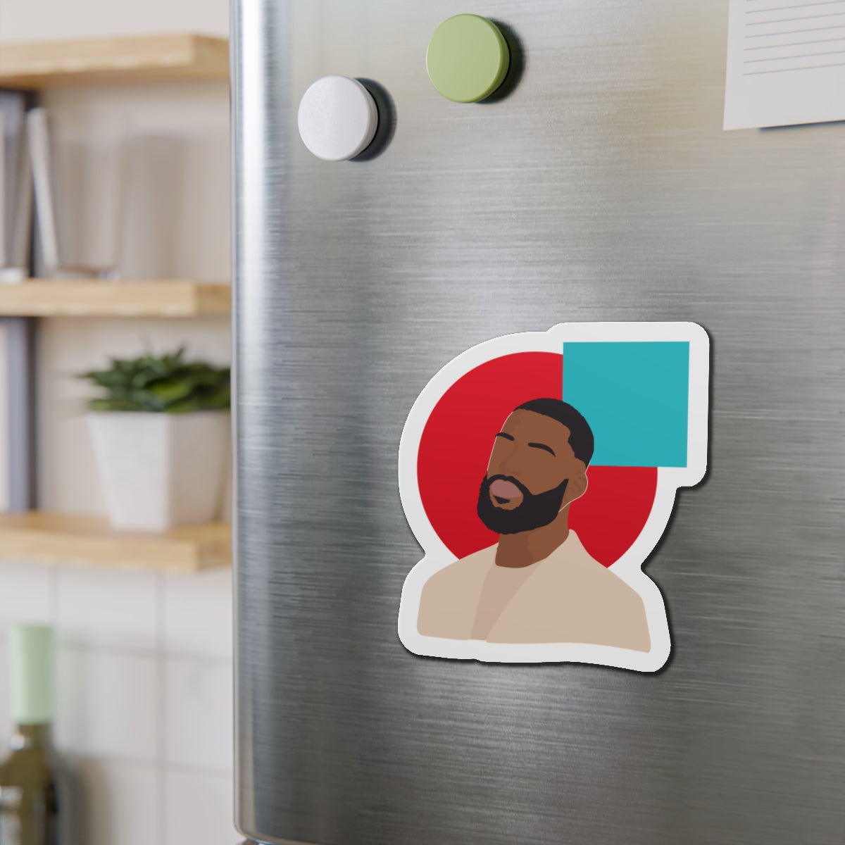 Minimal Portrait Magnet with Bold Red Circle & Teal Accent — Magnets
