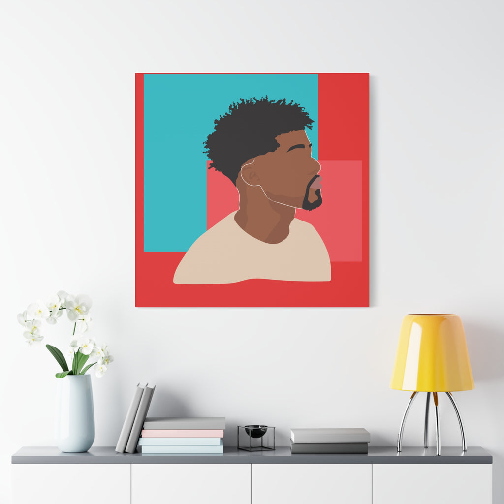 Modern Black Man Profile on Red & Teal — Canvas Art