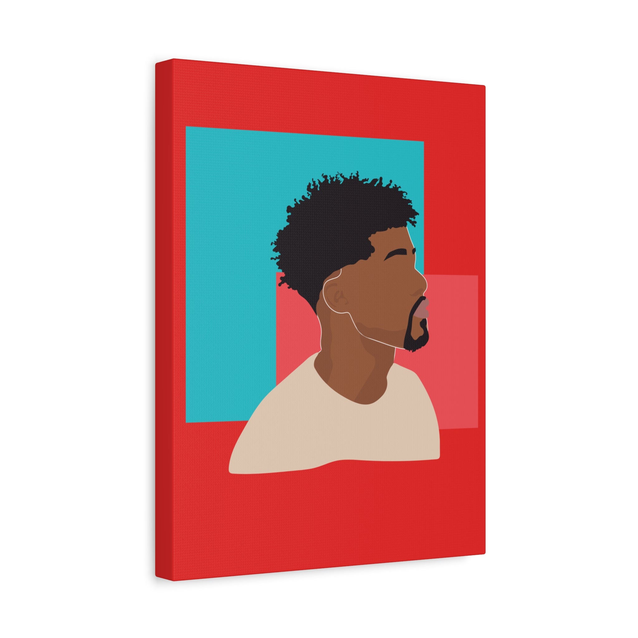 Modern Black Man Profile on Red & Teal — Canvas Art