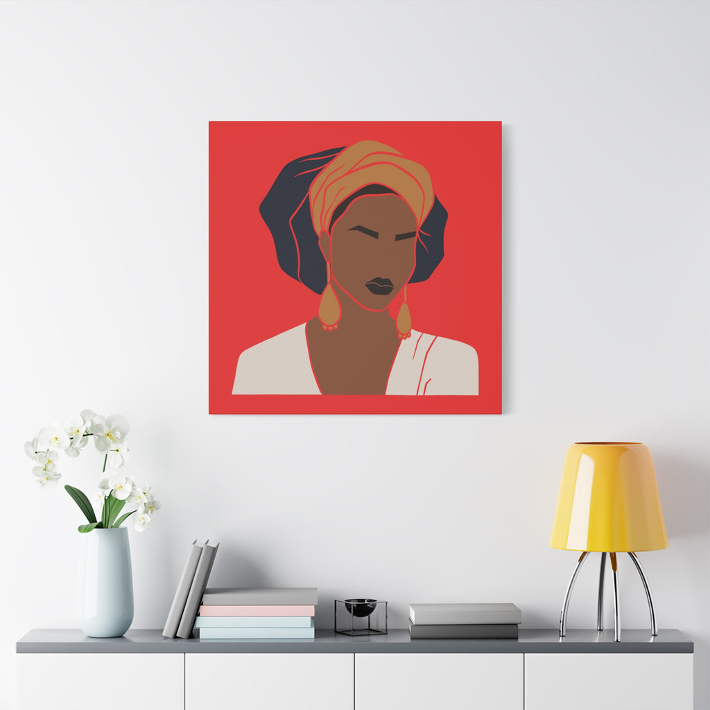 Bold Afrocentric Woman Portrait on Red - Canvas Art