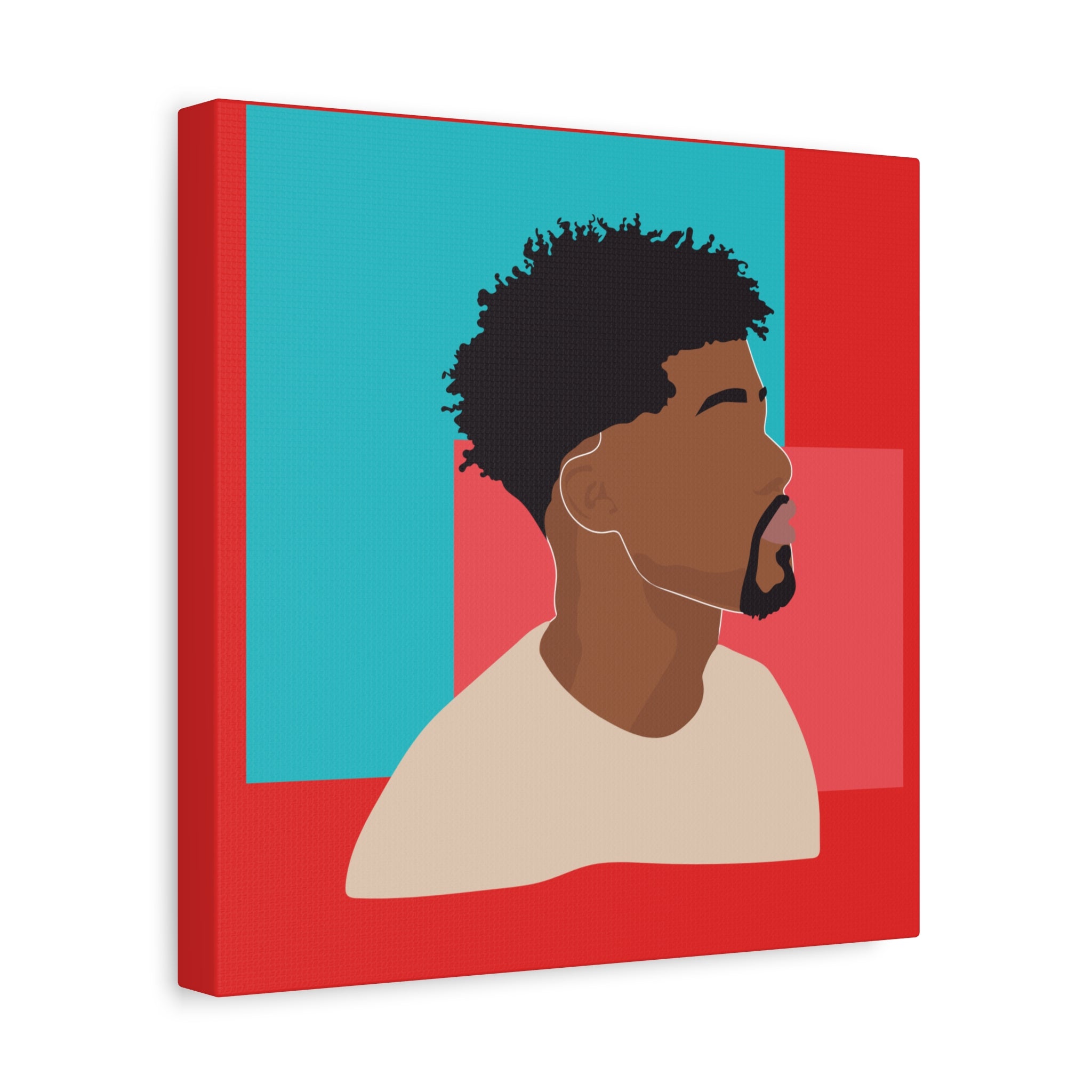 Modern Black Man Profile on Red & Teal — Canvas Art