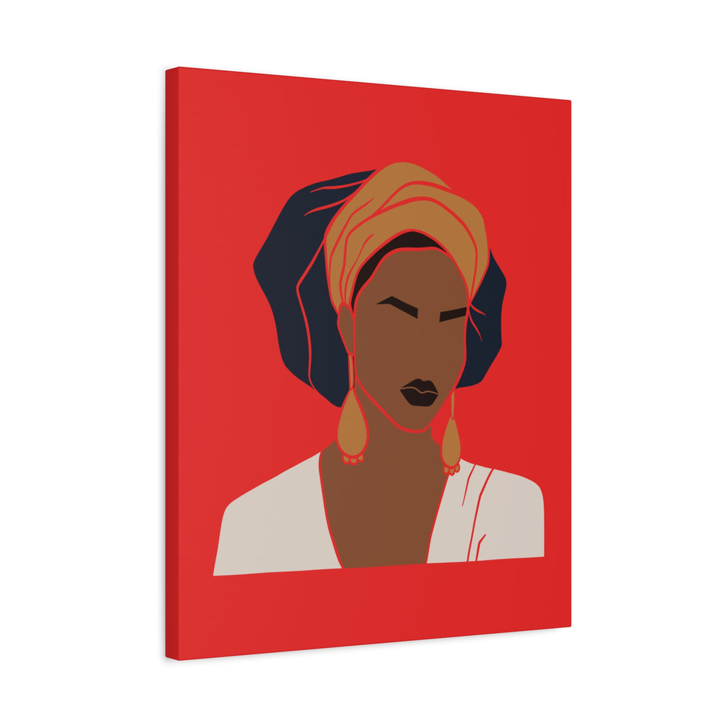Bold Afrocentric Woman Portrait on Red - Canvas Art