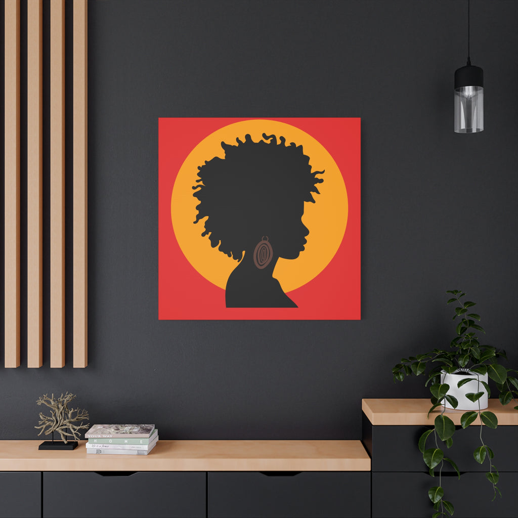 Black Woman Profile with Afro & Earring - Canvas Art