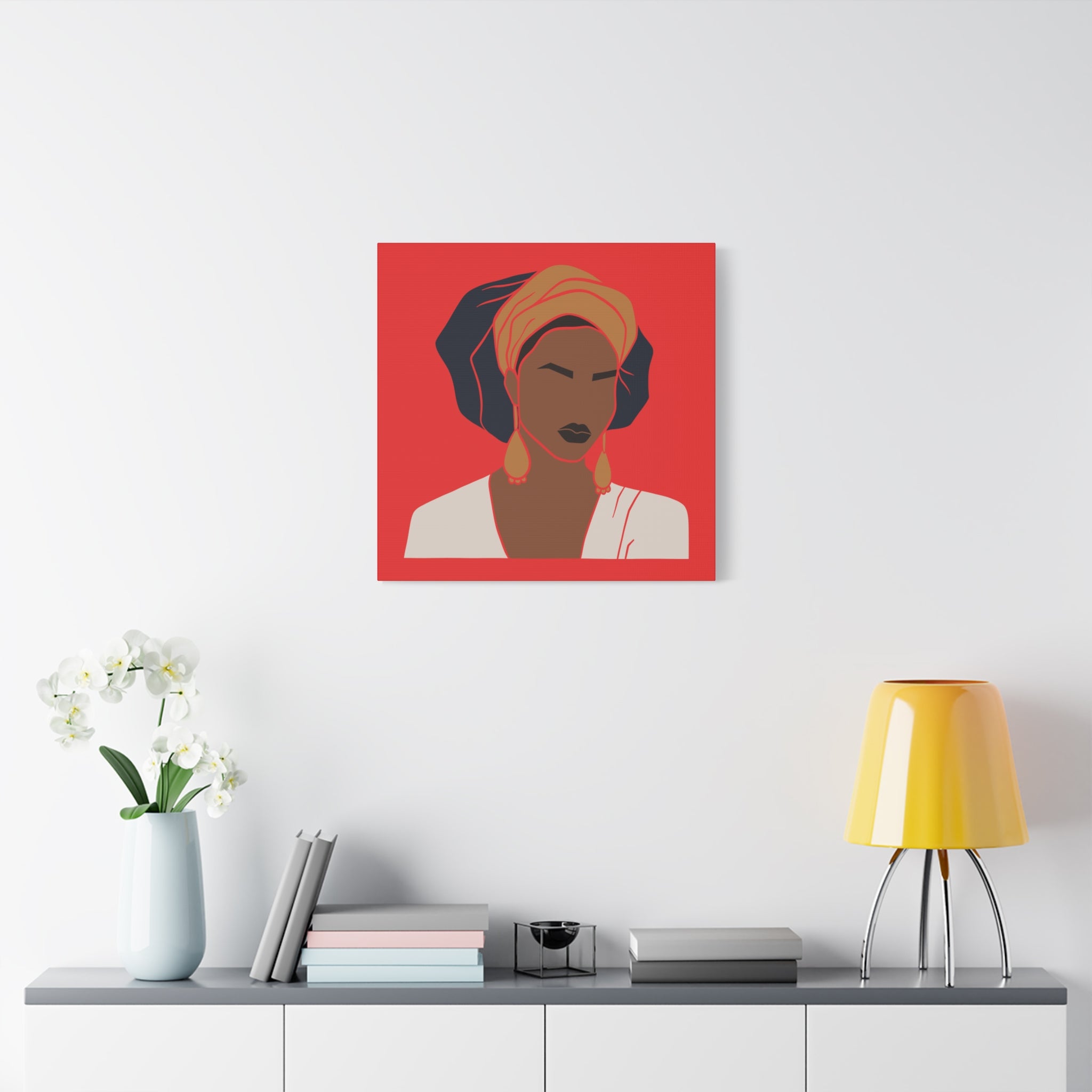 Bold Afrocentric Woman Portrait on Red - Canvas Art