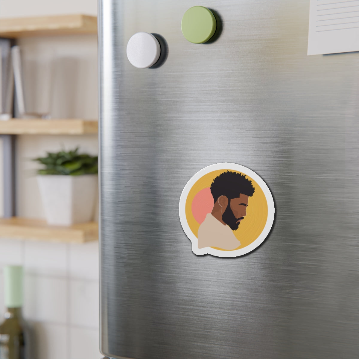 Black Male Silhouette, Warm Sun Background — Magnet
