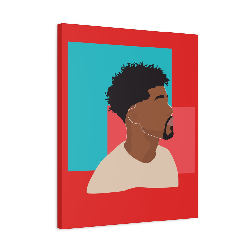 Modern Black Man Profile on Red & Teal — Canvas Art