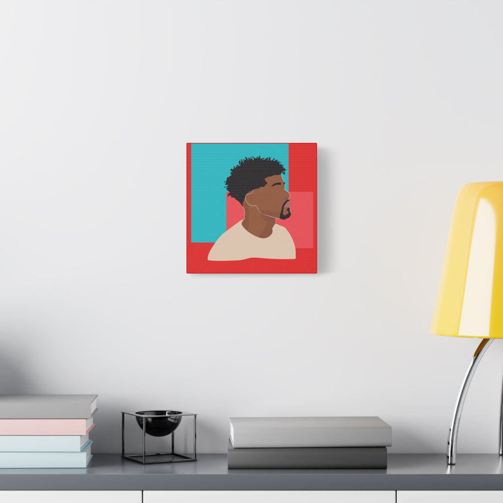 Modern Black Man Profile on Red & Teal — Canvas Art