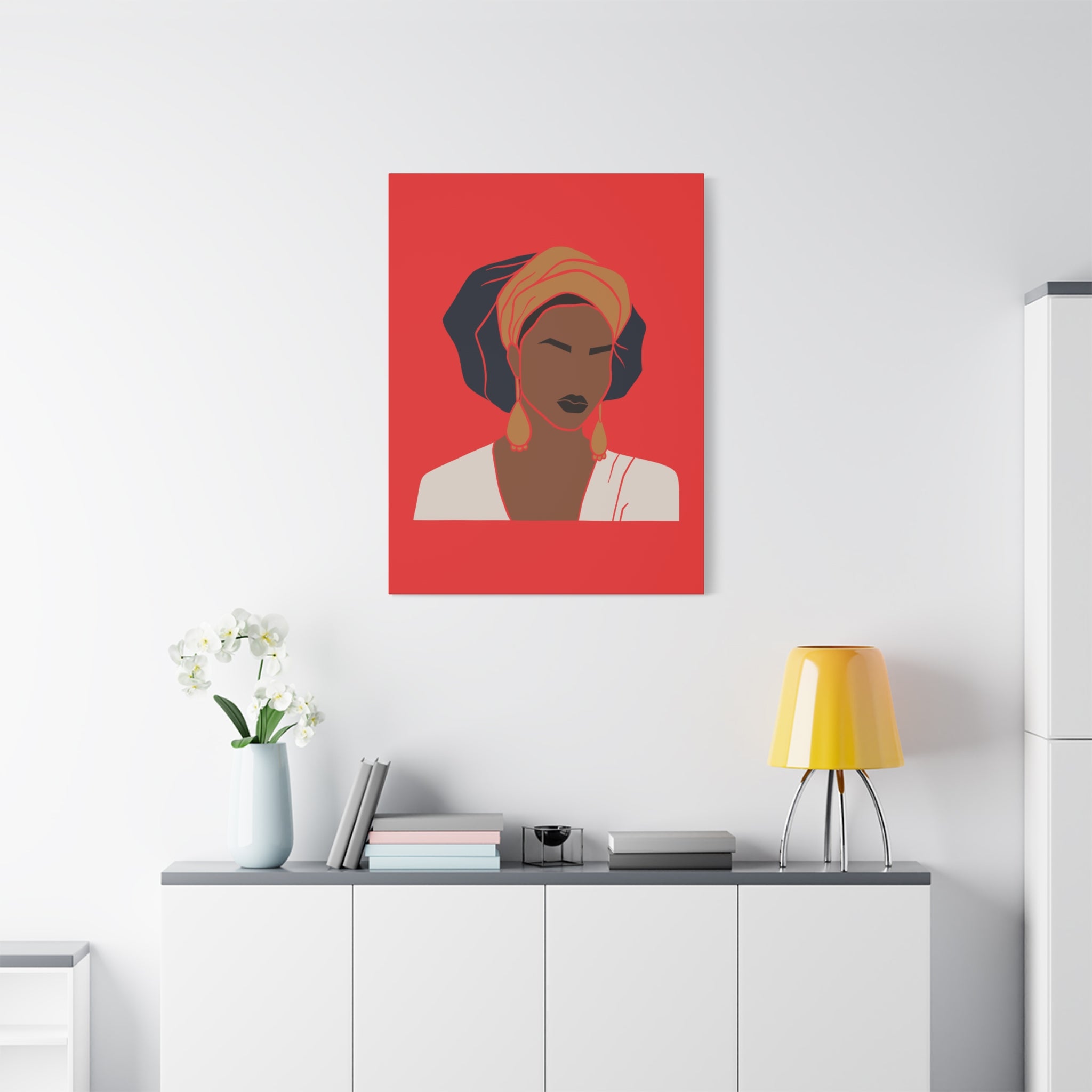 Bold Afrocentric Woman Portrait on Red - Canvas Art
