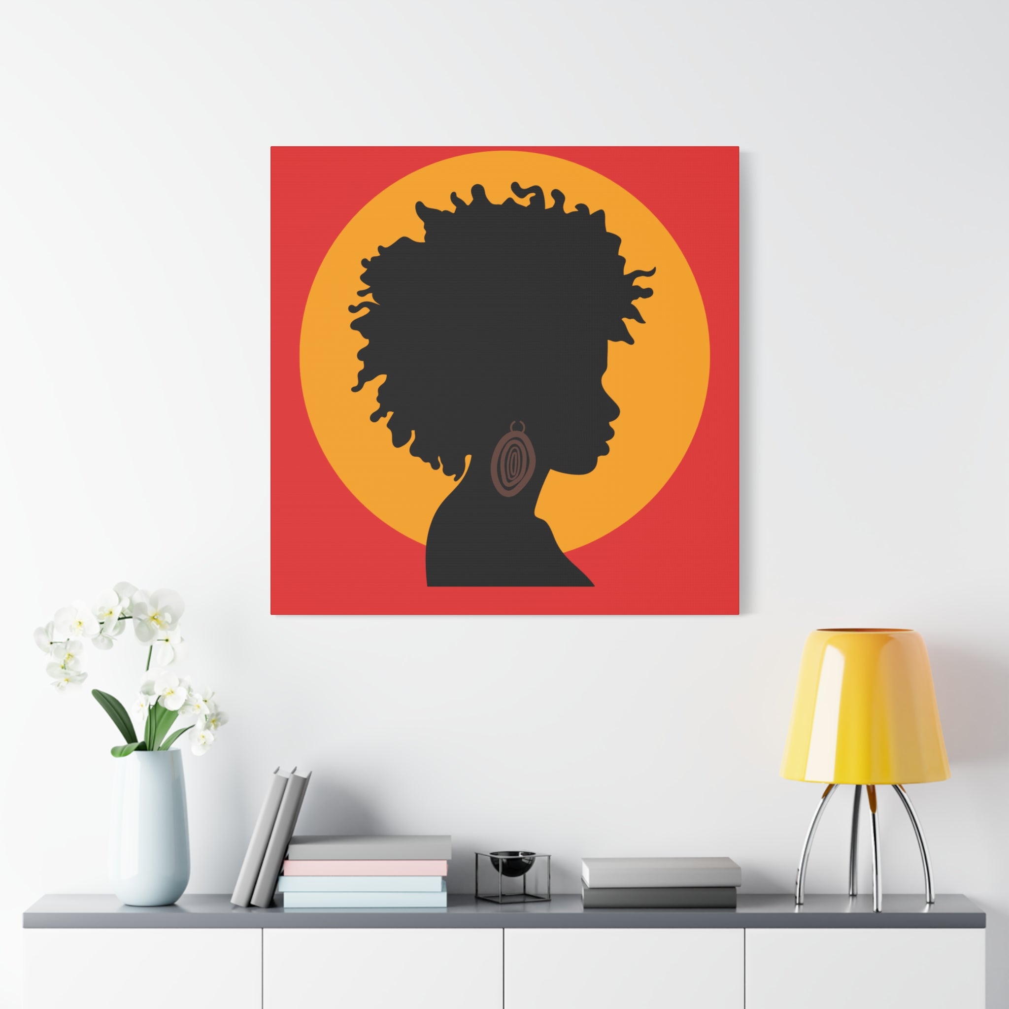 Black Woman Profile with Afro & Earring - Canvas Art