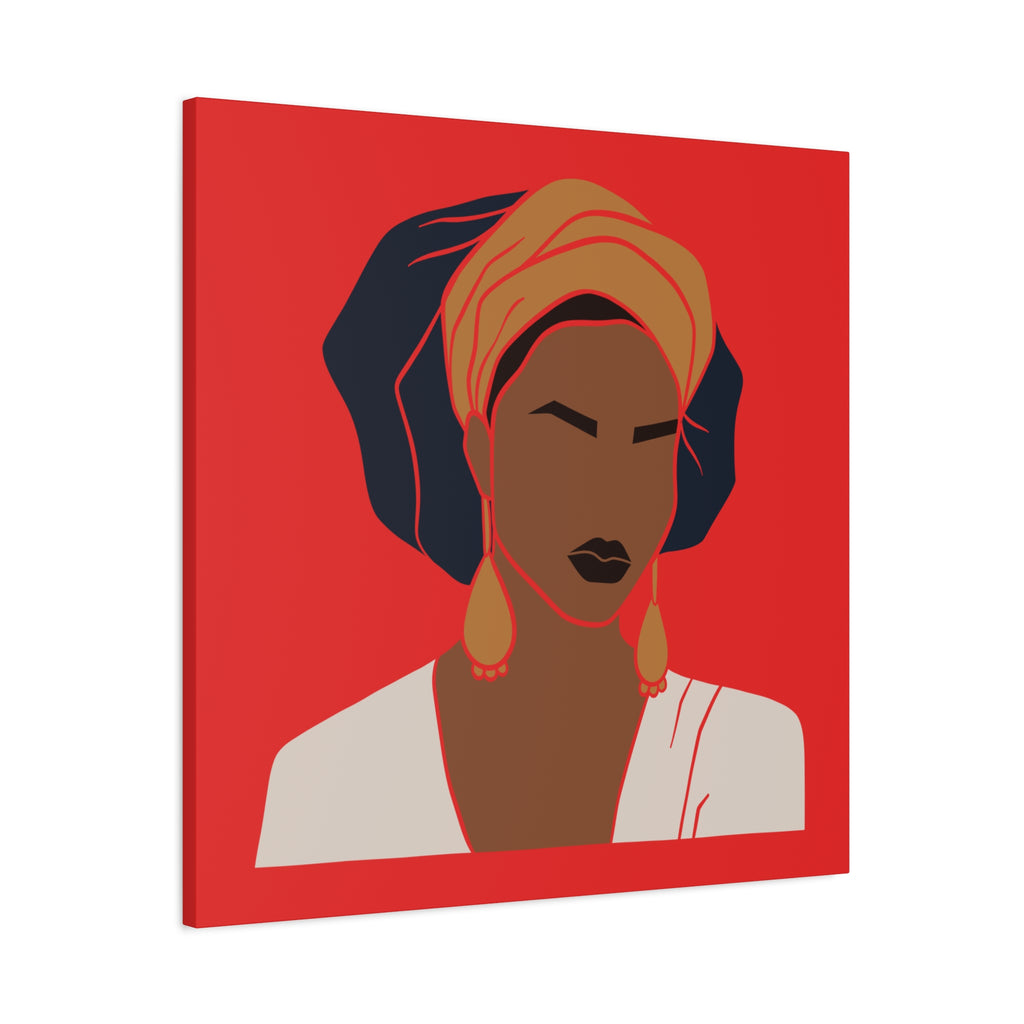Bold Afrocentric Woman Portrait on Red - Canvas Art