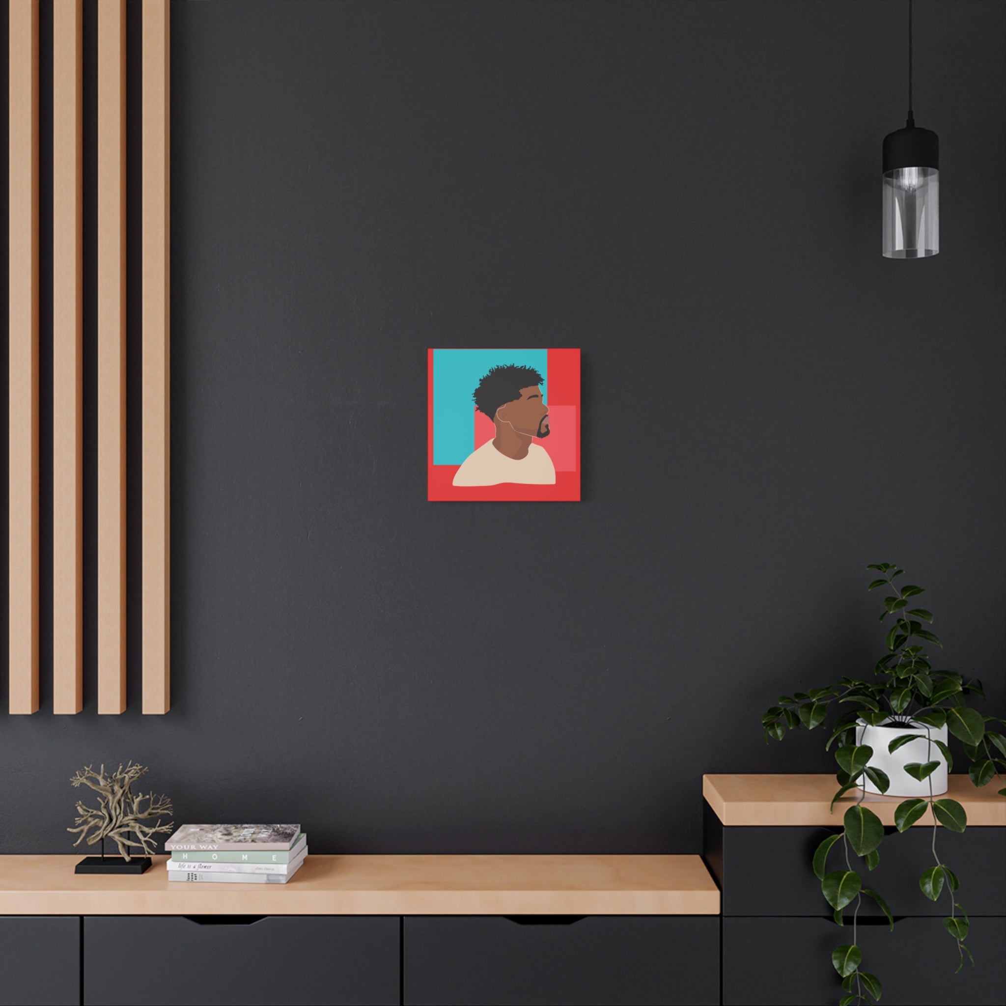 Modern Black Man Profile on Red & Teal — Canvas Art