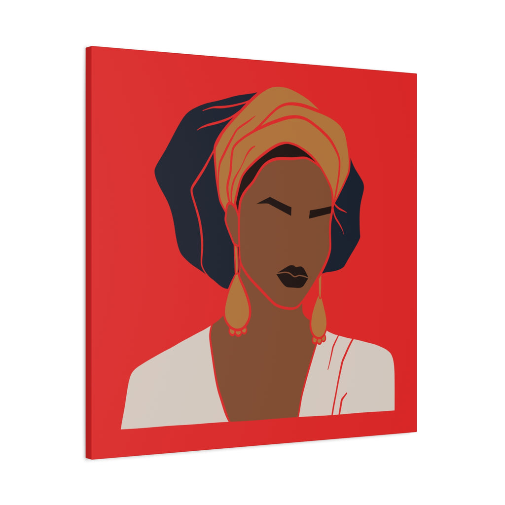Bold Afrocentric Woman Portrait on Red - Canvas Art