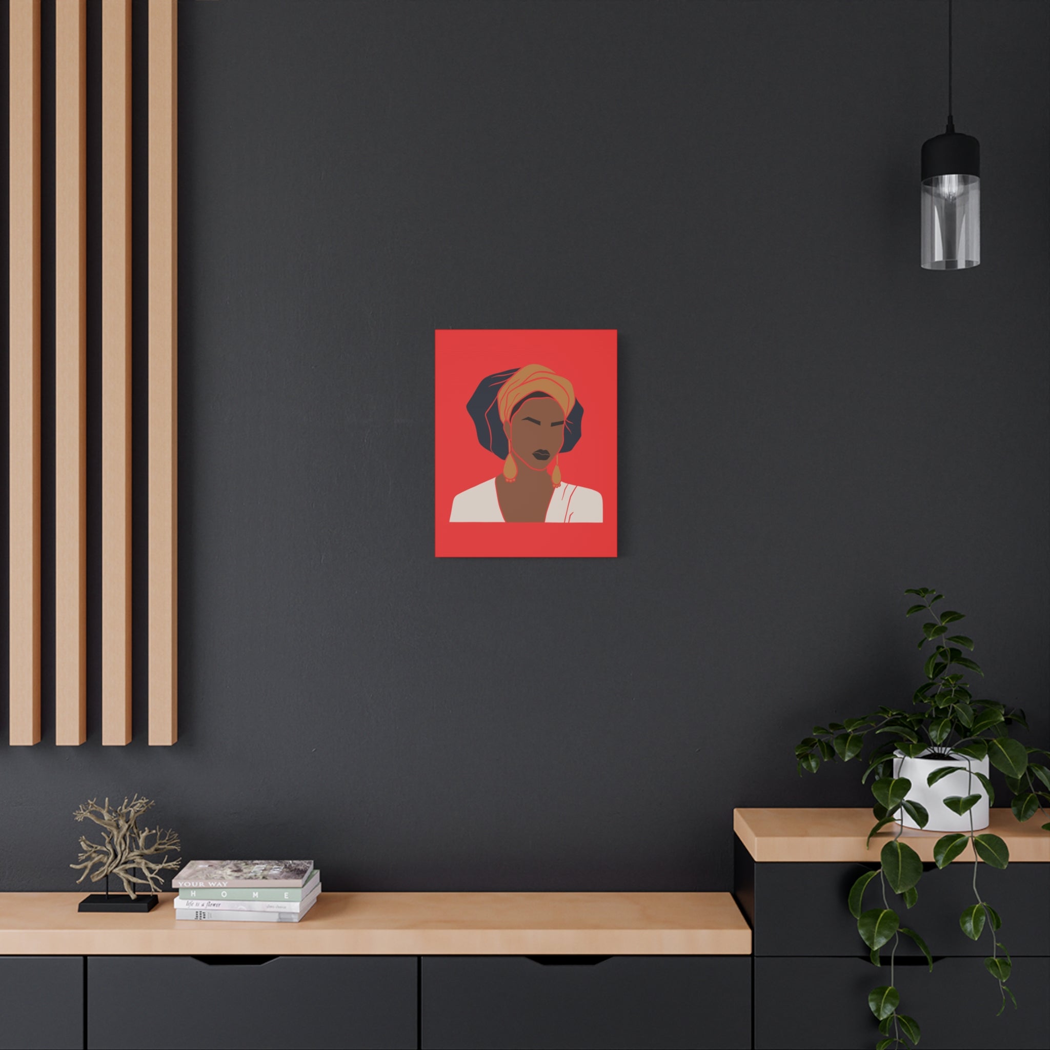 Bold Afrocentric Woman Portrait on Red - Canvas Art
