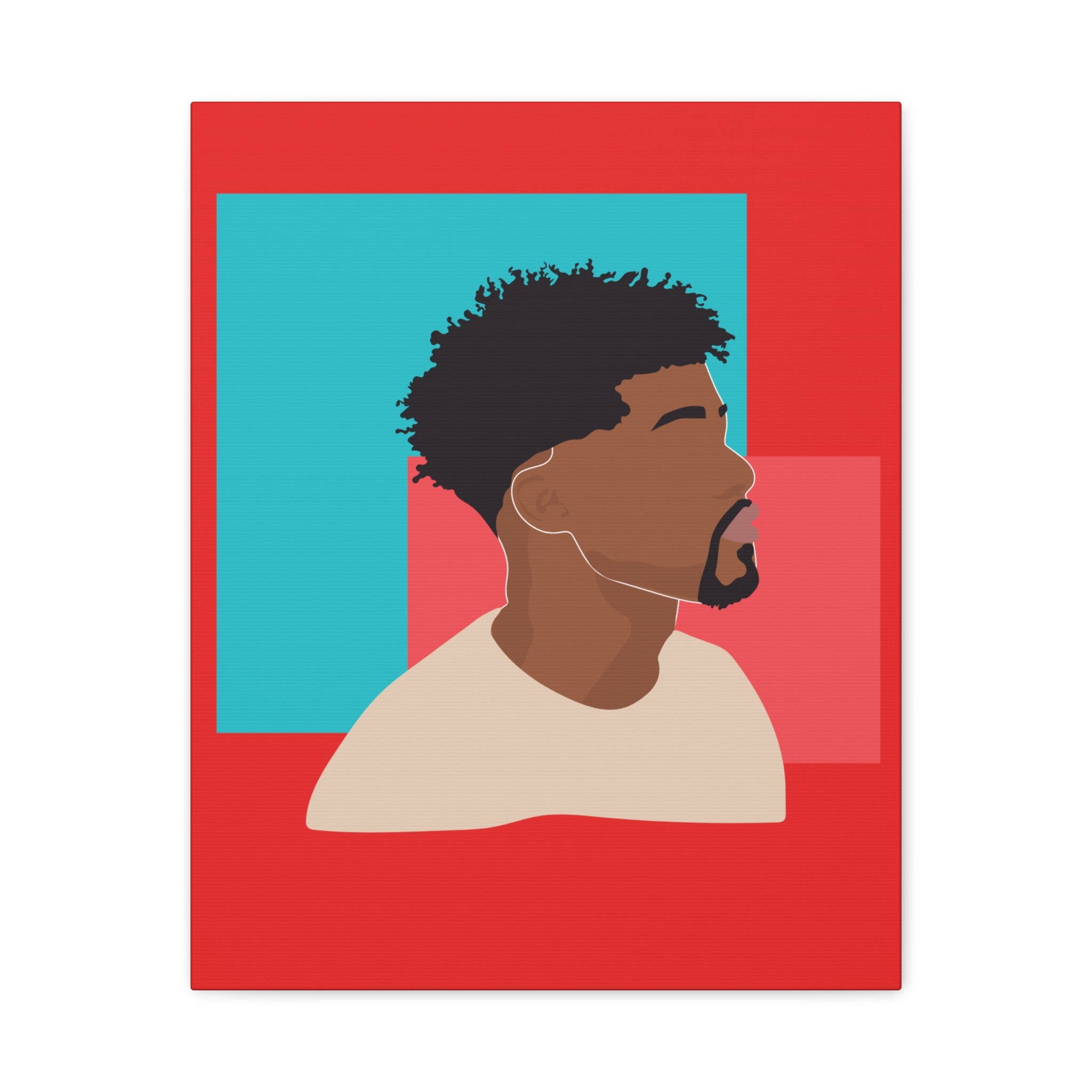 Modern Black Man Profile on Red & Teal — Canvas Art