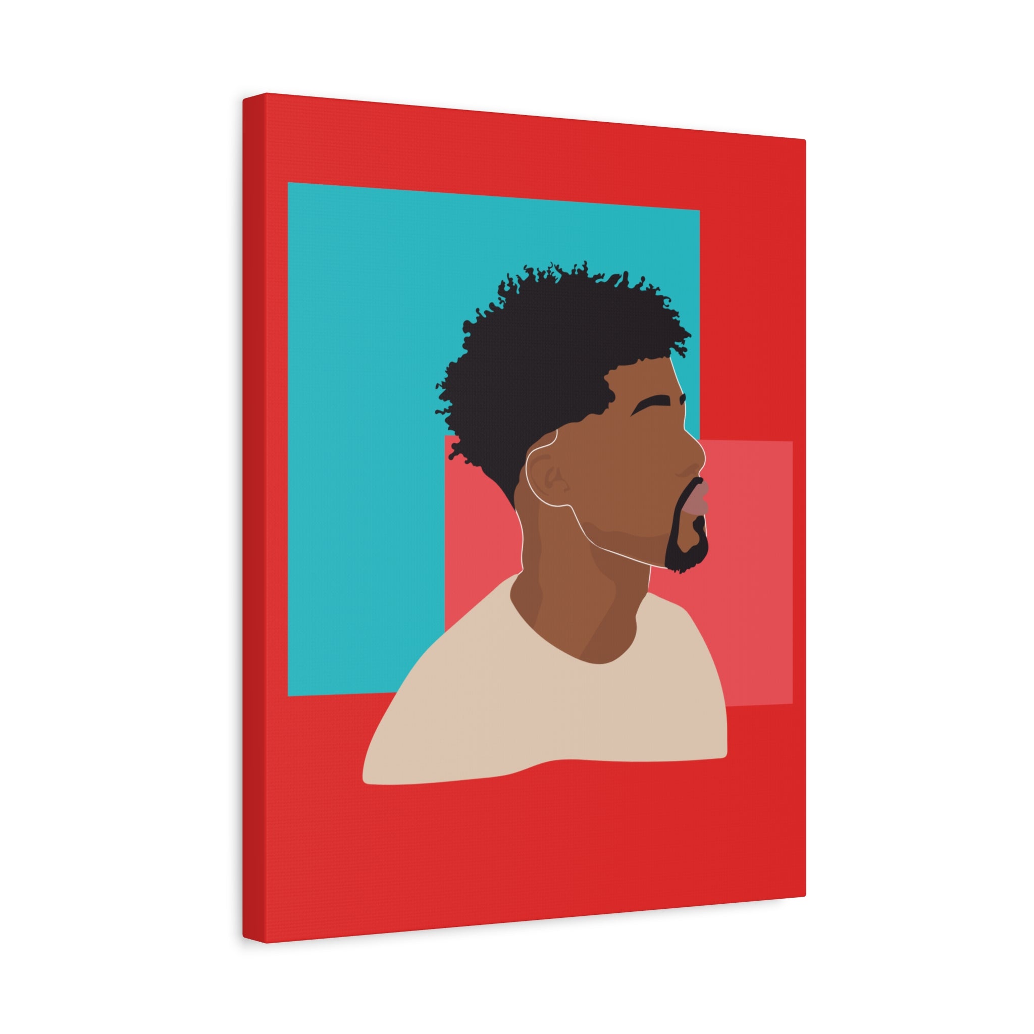 Modern Black Man Profile on Red & Teal — Canvas Art