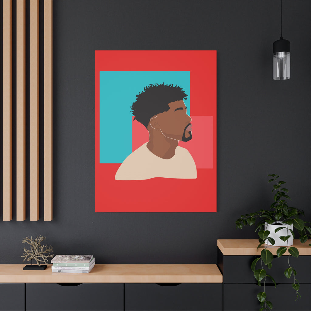 Modern Black Man Profile on Red & Teal — Canvas Art