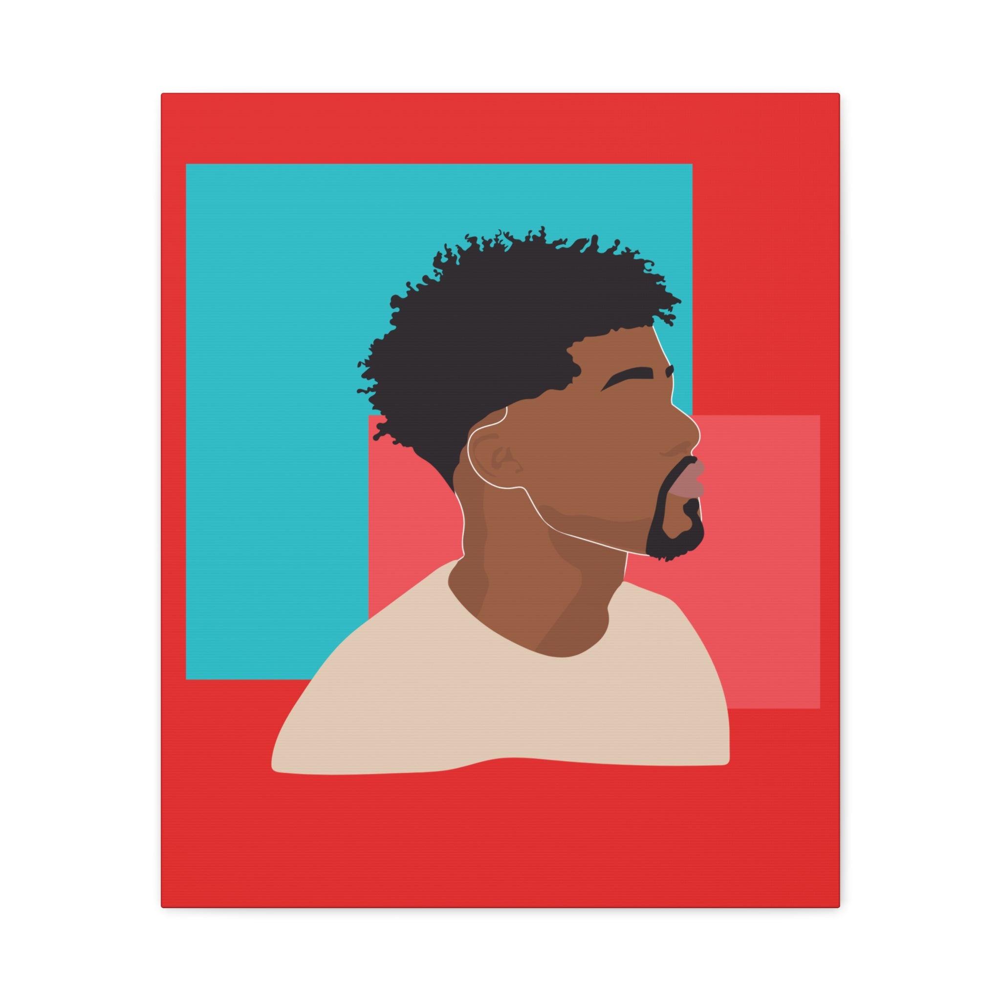 Modern Black Man Profile on Red & Teal — Canvas Art