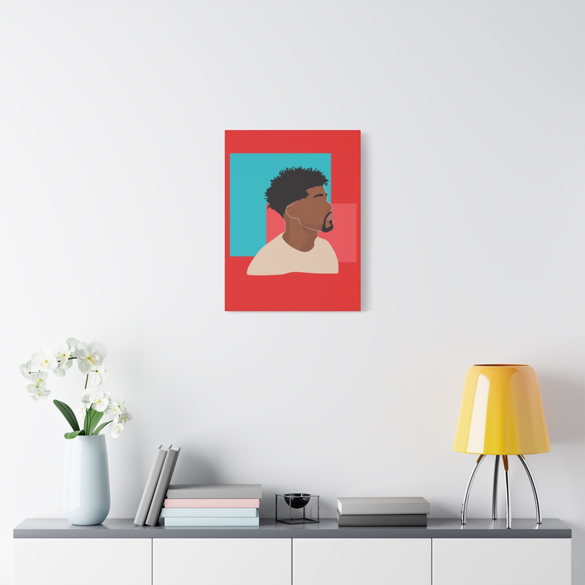 Modern Black Man Profile on Red & Teal — Canvas Art